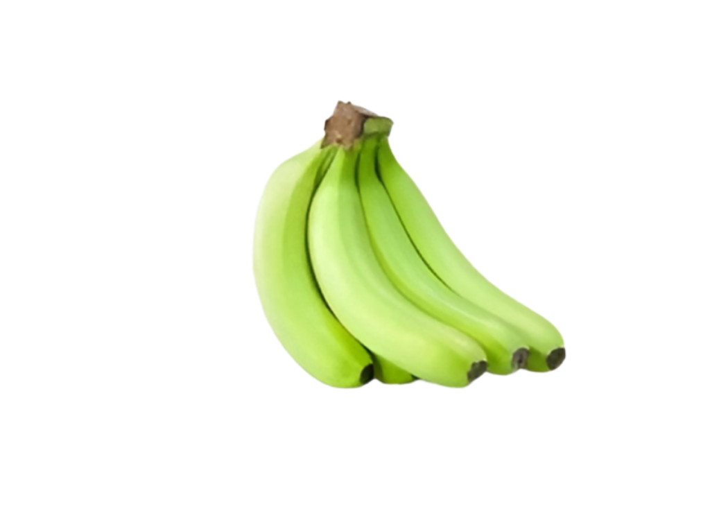 A bunch of green bananas arranged together against a black background.