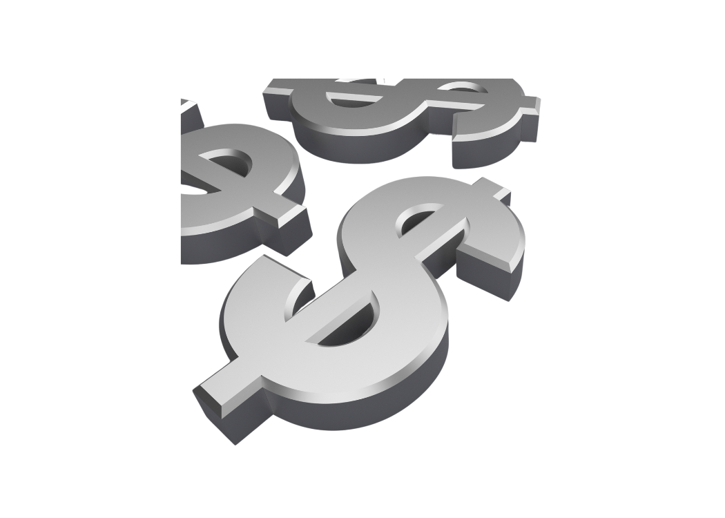 **Texto alternativo en español:** Símbolos de dólar en color plateado sobre un fondo negro. **Translation to English:** Silver dollar signs on a black background.